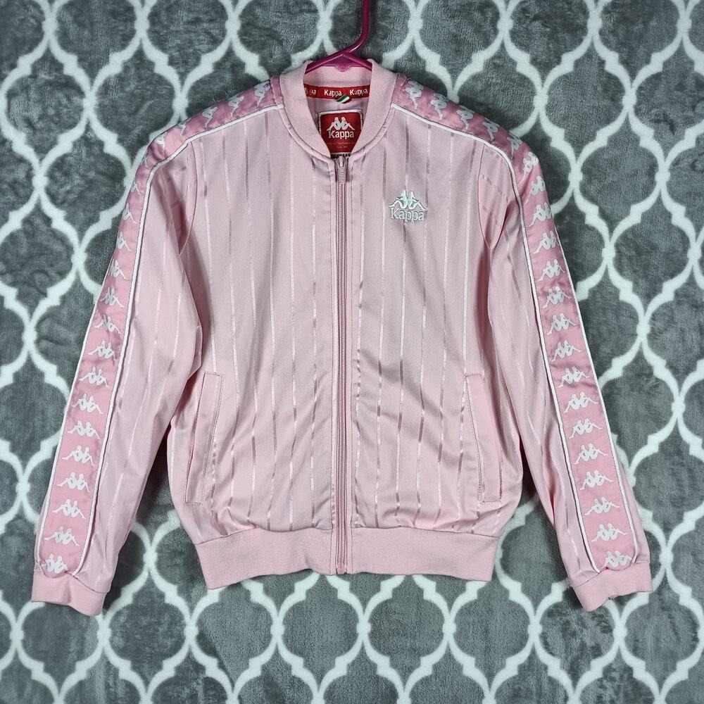 Kappa Track Jacket Women XS Pink White Logo Tape Y2K Sporty Streetwear
